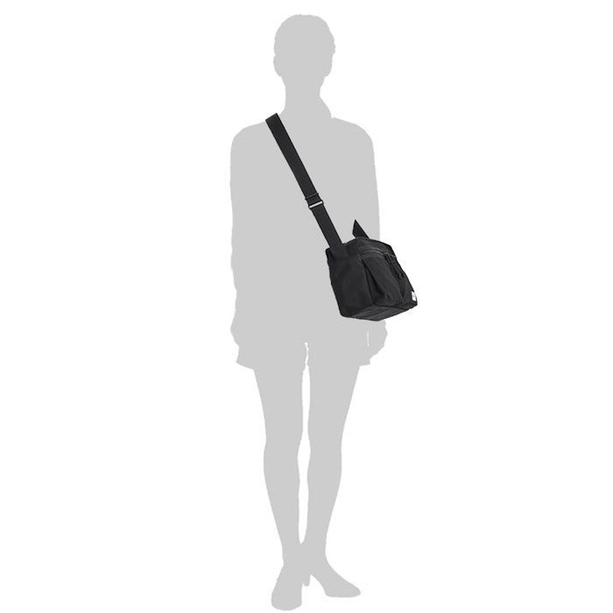 Porter Yoshida Japan Switch large shoulder bag in durable fabric with leather accents and adjustable strap, black color.