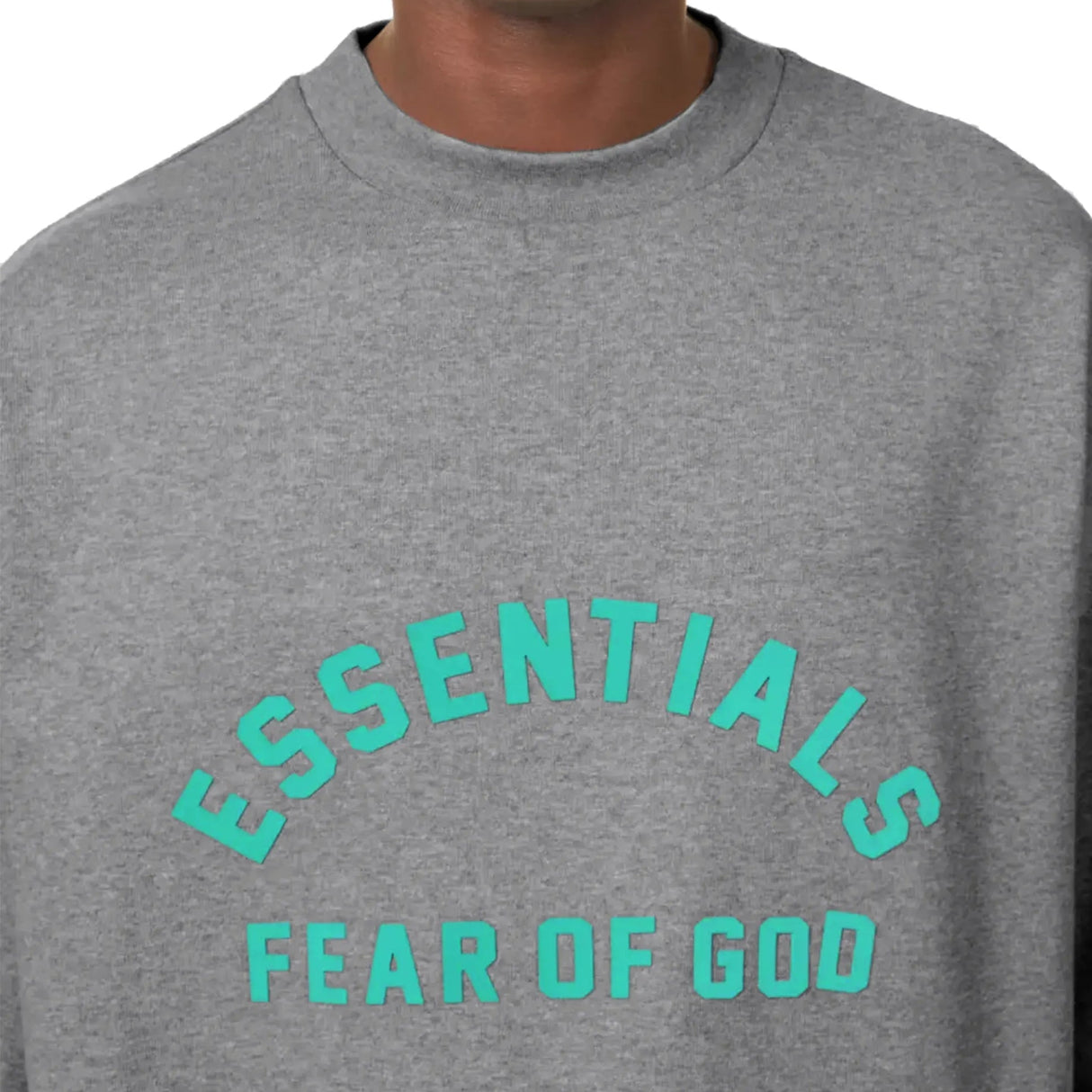 Fear of God Essentials Logo Heavyweight Dark Heather Oatmeal Tee - ORIGINALFOOK