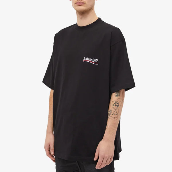 Balenciaga Political Campaign Embroidery Oversized Tee Black BAL BAL - originalfook singapore