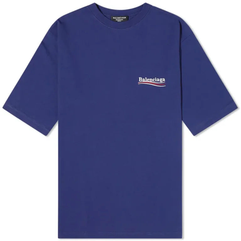 Balenciaga Political Campaign Embroidery Oversized Tee Pacific Blue BAL BAL - originalfook singapore