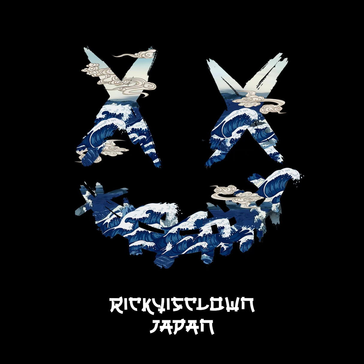 Black Rickyisclown Japan Kanagawa Wave T-shirt featuring a vibrant wave design, casual apparel from Rickyisclown.