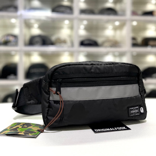 Bathing Ape X Porter Yoshida Japan Solid Camo Reflective Waist Bag Black BATHING APE BATHING APE - originalfook singapore