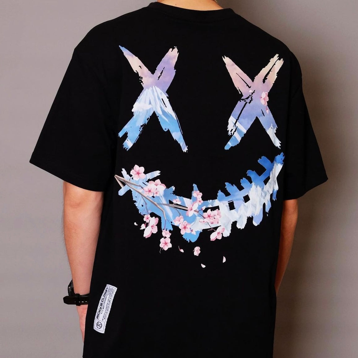 Black Rickyisclown Mount Fuji Sakura tee shirt featuring Mount Fuji and cherry blossom design by RICKYISCLOWN.