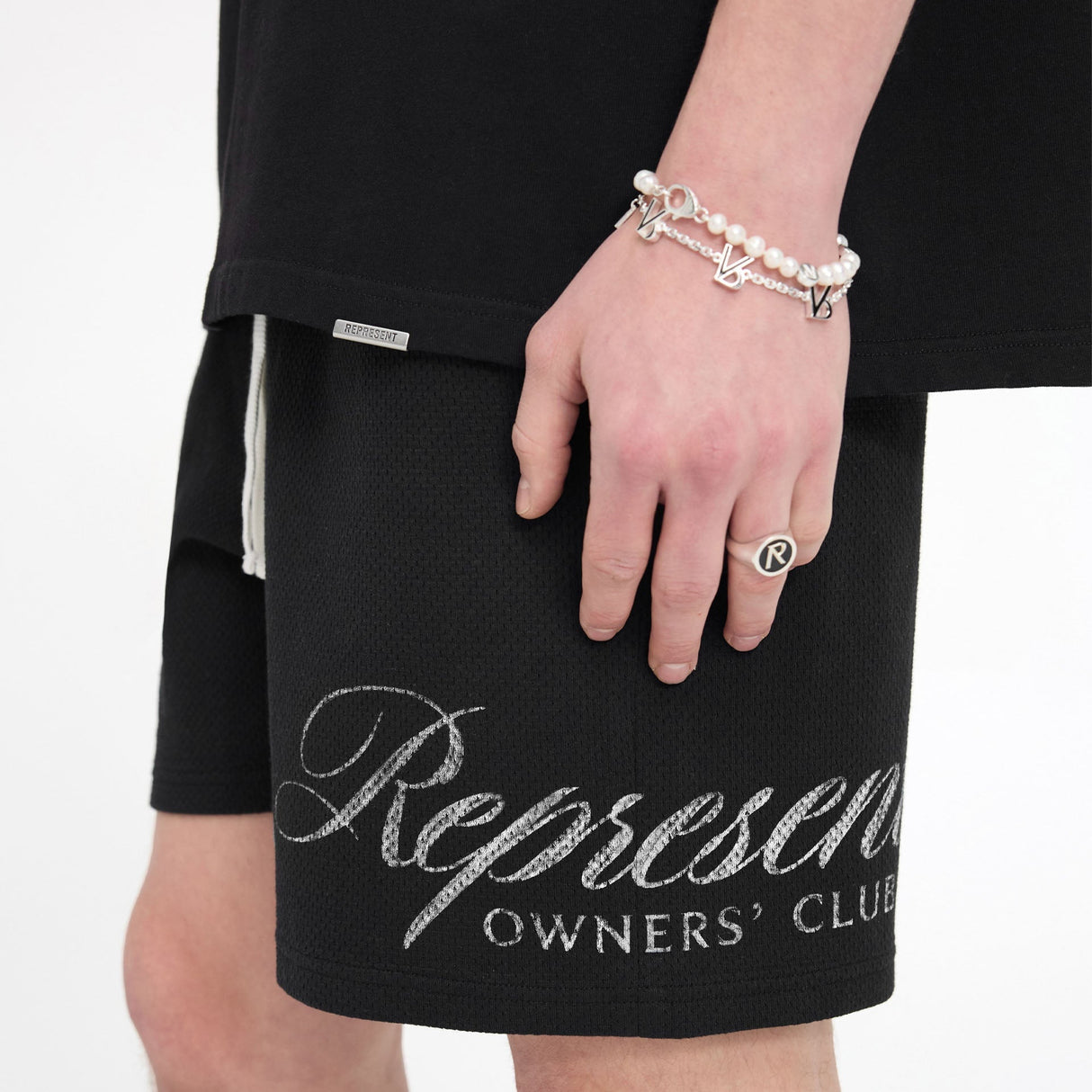 Represent Owners Club Script Mesh Shorts Black REPRESENT REPRESENT - originalfook singapore