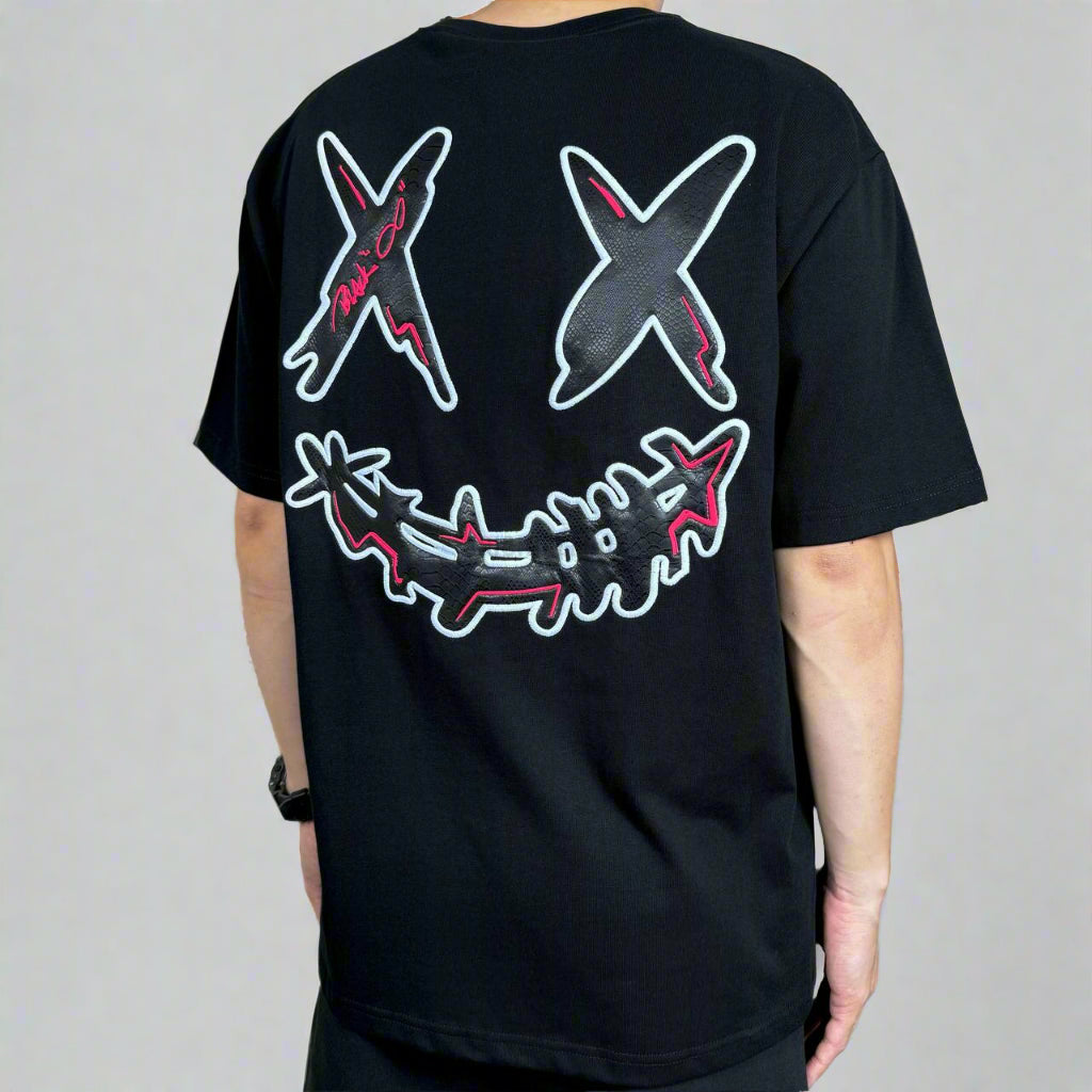 Black Rickyisclown Big Embossed Snake T-shirt featuring bold snake design, casual apparel from Rickyisclown brand.