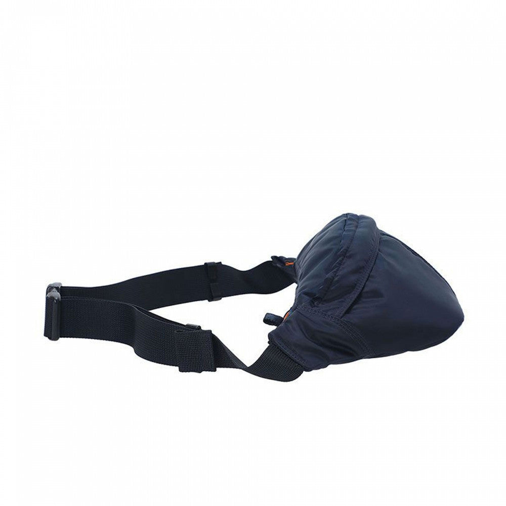 Porter Yoshida Japan waist bag in iron blue, made by Porter Japan, featuring a compact design with adjustable strap.
