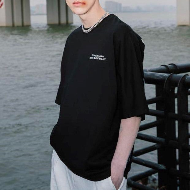 Black Rickyisclown holographic gothic drop shoulder tee featuring logo design, casual apparel by RICKYISCLOWN.