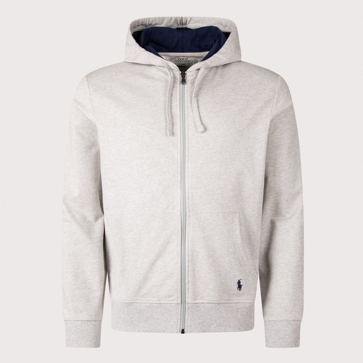 Polo Ralph Lauren grey marl fleece zip hoodie, casual apparel with a front zipper and soft fleece material.