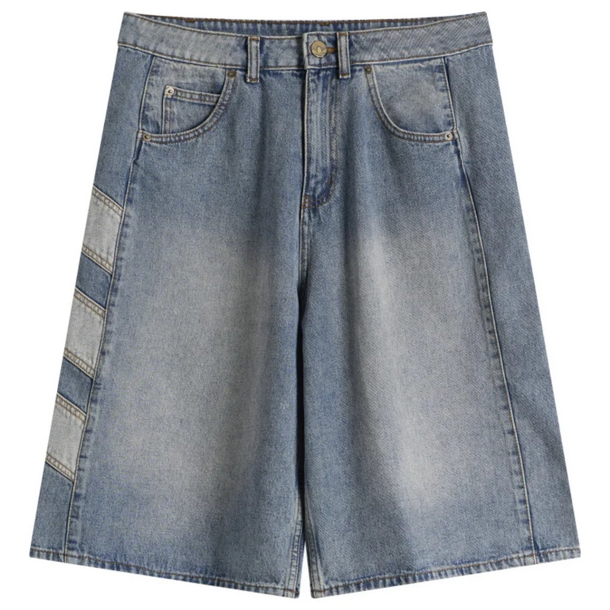 Adidas men's denim shorts in classic indigo color, featuring a relaxed fit and casual style.