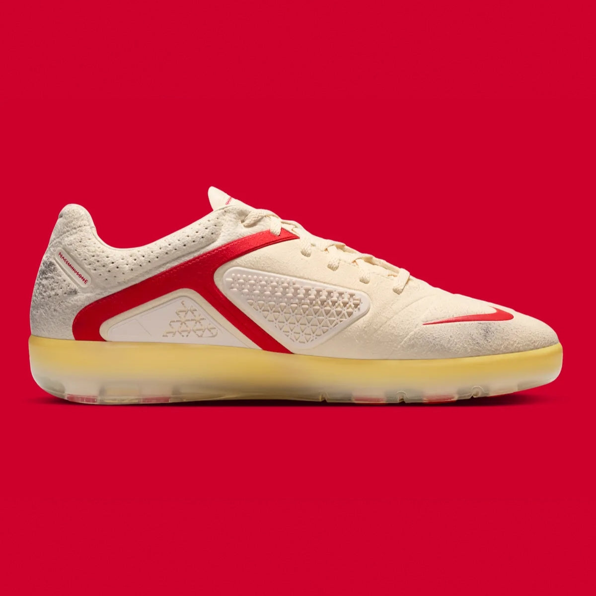 Nike PEACEMINUSONE Cryoshot CTR360 Maestri II shoes in natural university red with white Nike swoosh and modern athletic design.