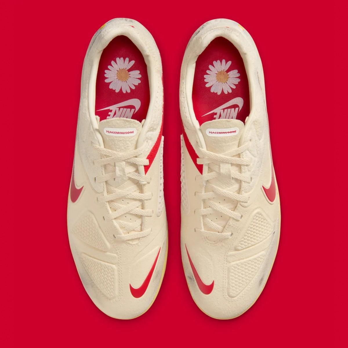 Nike PEACEMINUSONE x Cryoshot CTR360 Maestri II shoes in Natural University Red, featuring sleek design and vibrant red color.