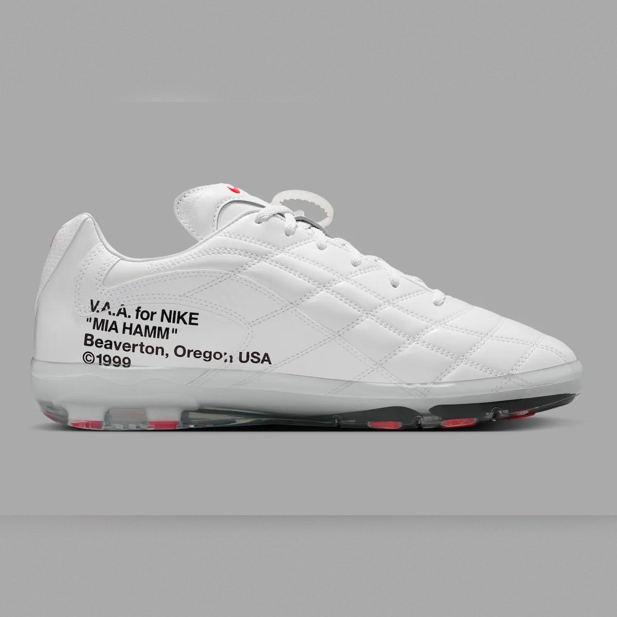 White Nike Virgil Abloh Archive Cryoshot Zoom M9 shoes with sleek design and modern details, showcased on a plain background.