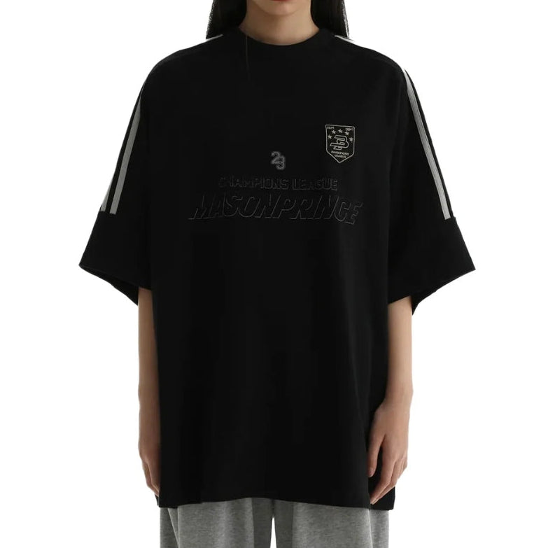 Black MasonPrince Millennium OV Raglan Tee, a casual apparel shirt with contrasting sleeve details, displayed on a square image.
