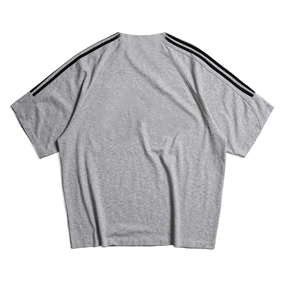 Grey MasonPrince Millennium OV Raglan Tee, casual apparel with contrasting sleeves and MASONPRINCE branding, displayed flat.