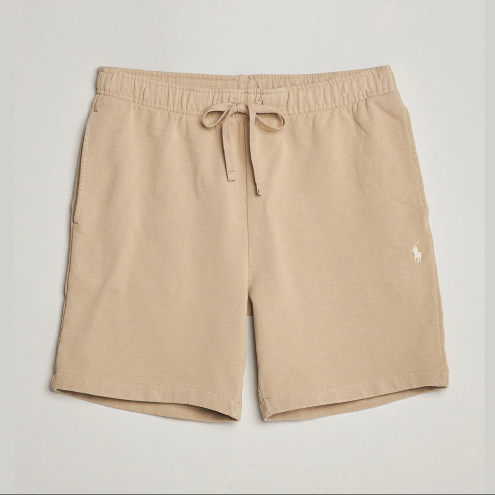 Ralph Lauren Polo Loopback Sweat Shorts in Coastal Beige, casual men's apparel with a comfortable fit and soft fabric.