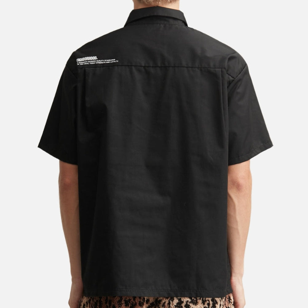 Black NEIGHBORHOOD Classic Work Short Sleeve Shirt, casual men's apparel with a relaxed fit and button-front design.
