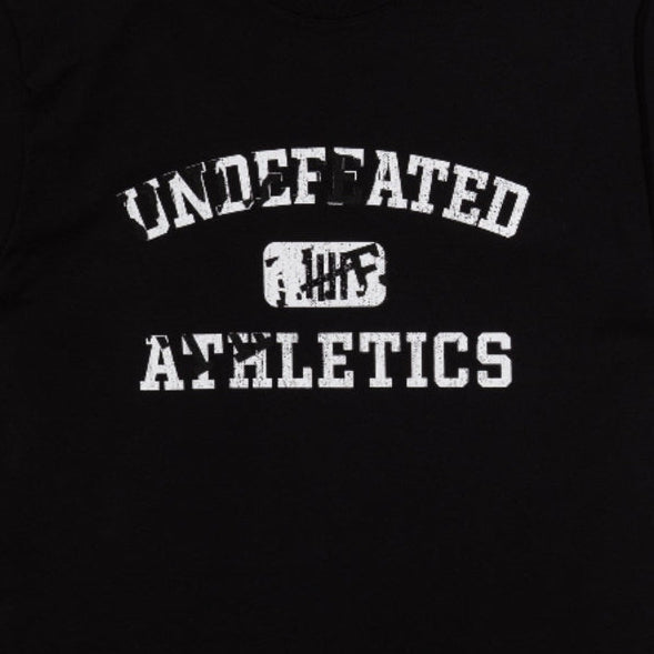 Black Undefeated Misprint Tee featuring graphic design on the front, casual fit, and soft cotton fabric.