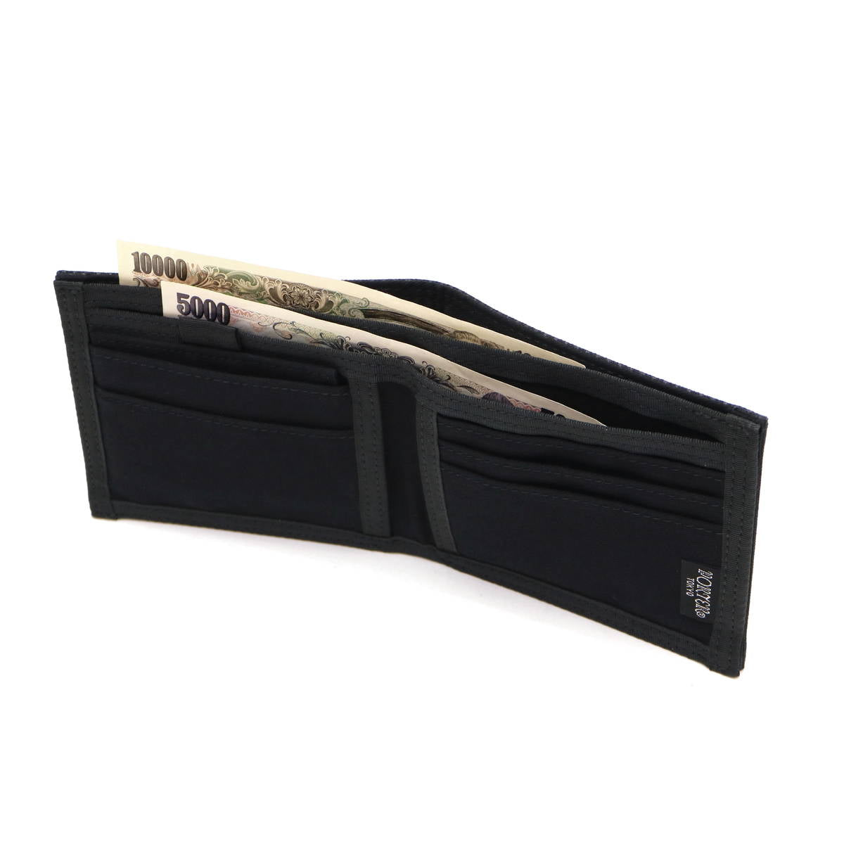 Black Porter Yoshida Japan Drawing Wallet made of durable fabric, featuring detailed artwork and compact design for everyday use.