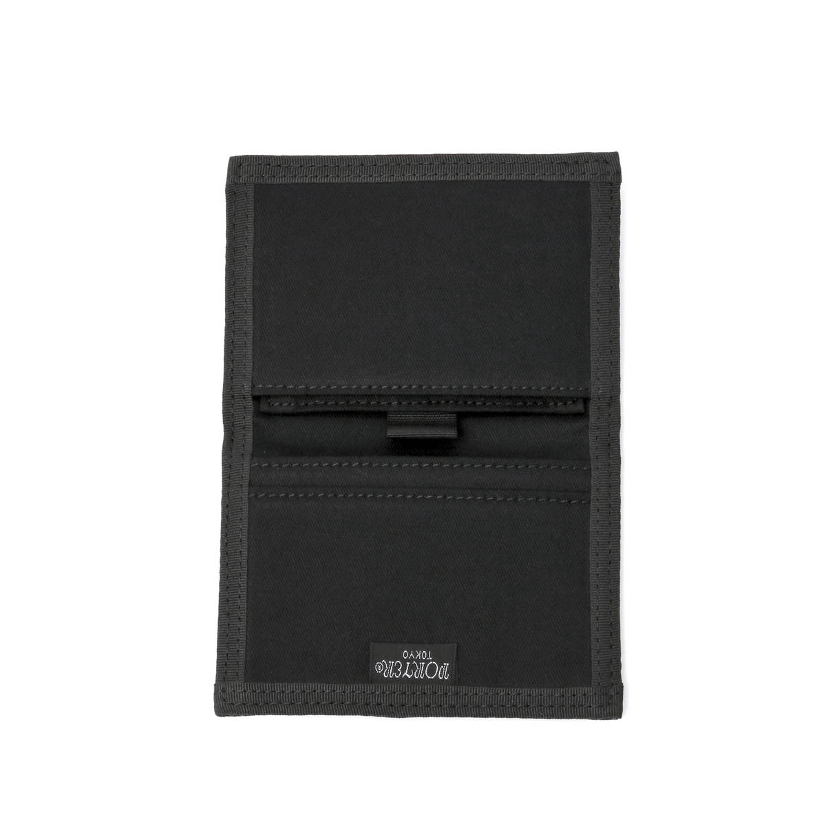 Porter Yoshida Japan Drawing Card case, a sleek black bag with a minimalist design, featuring a zippered compartment and compact size.