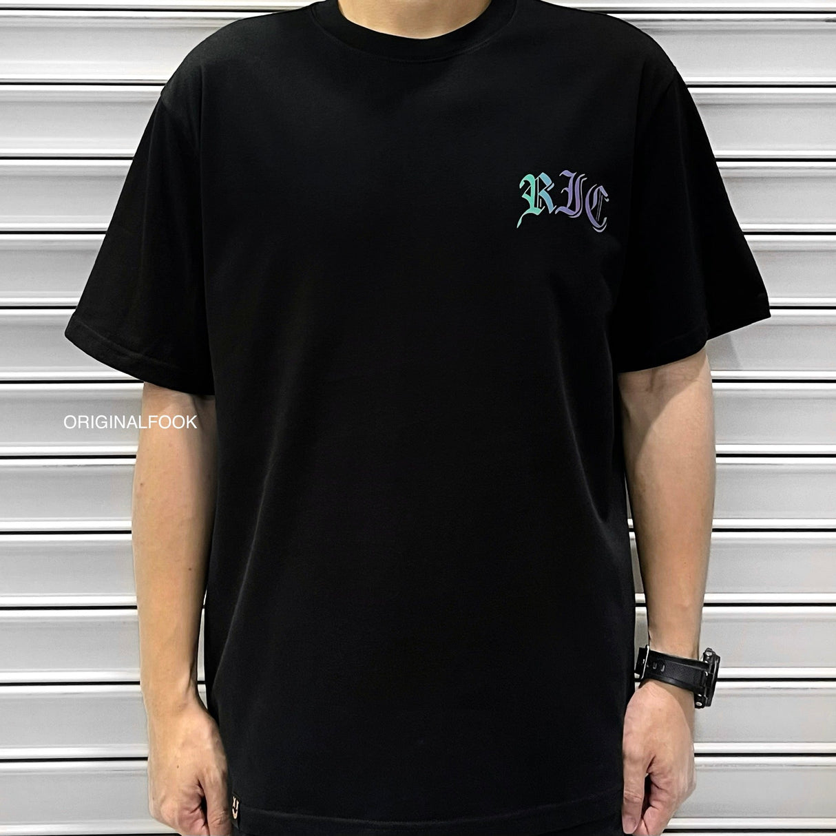 Black Rickyisclown Boss Bunny Laser Reflective Tee featuring reflective bunny design, casual apparel by RICKYISCLOWN.