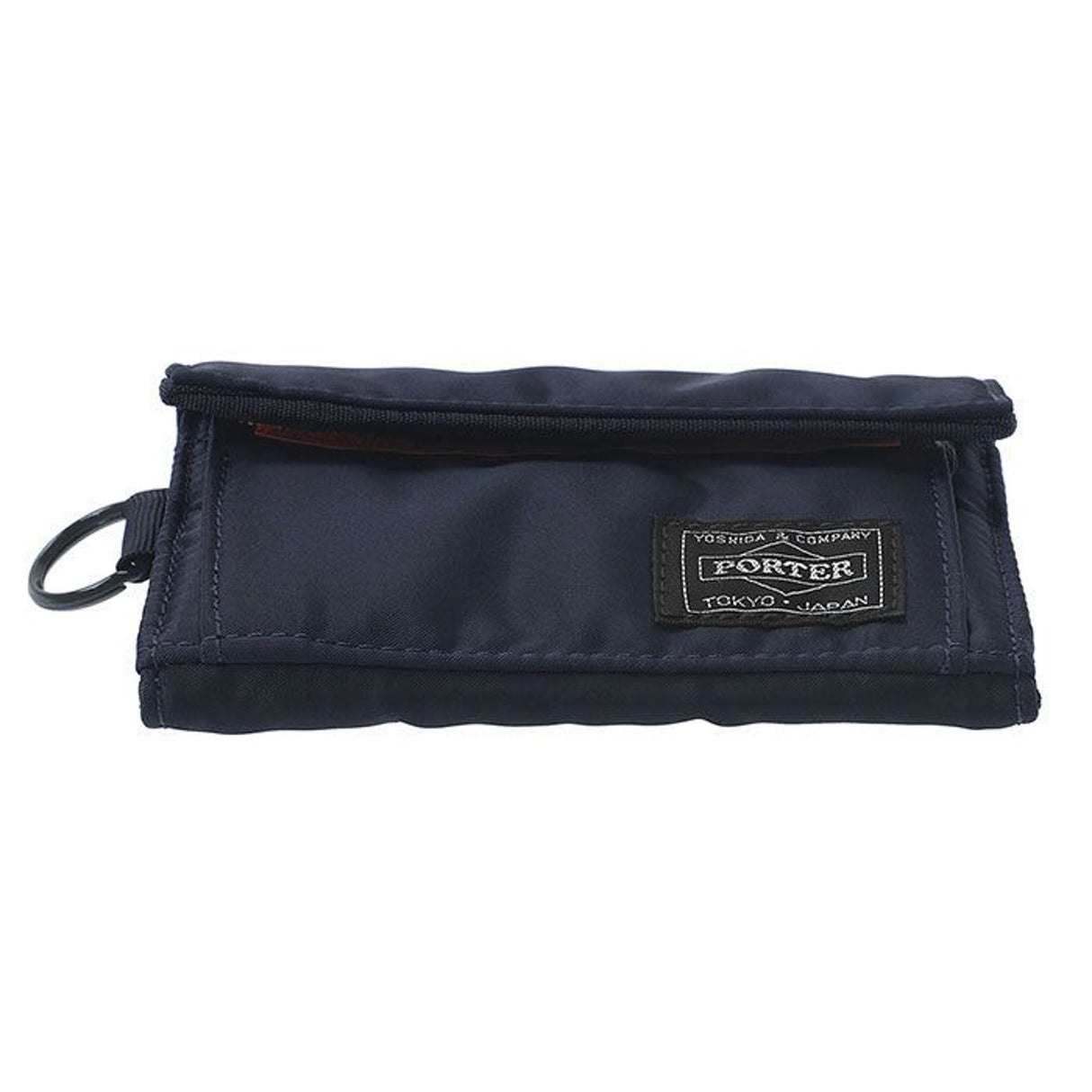 Porter Yoshida Japan Tanker Two-Fold Wallet in iron blue showing exterior with stitched edges and compact design.