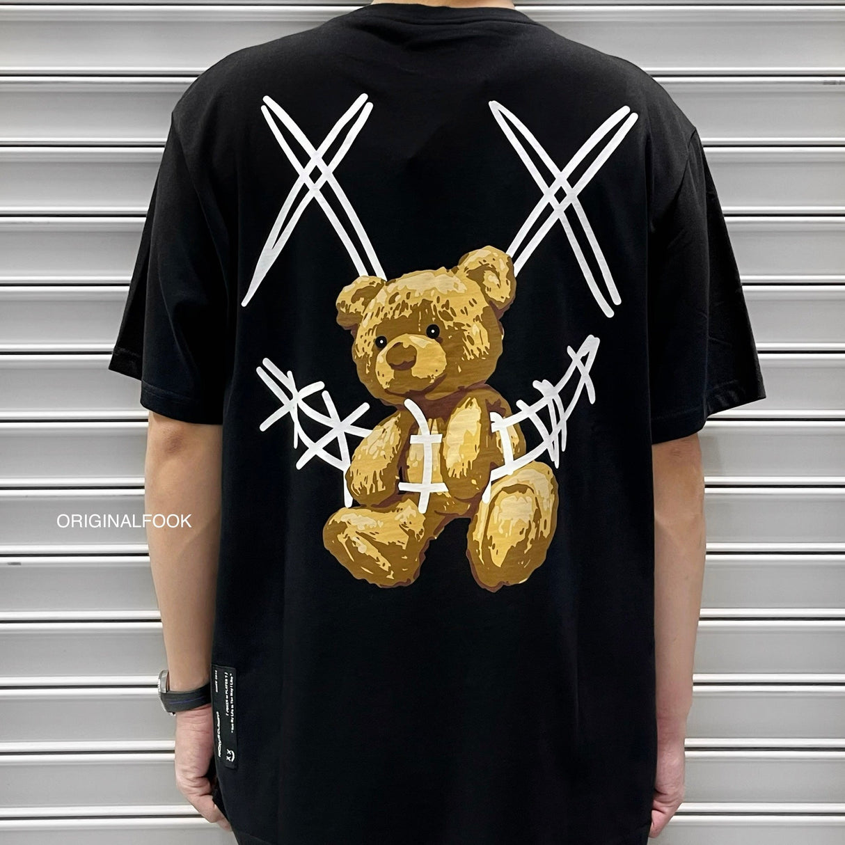 RICKYISCLOWN black Teddy Bear Smiley Tee featuring a playful teddy bear graphic on soft cotton fabric.