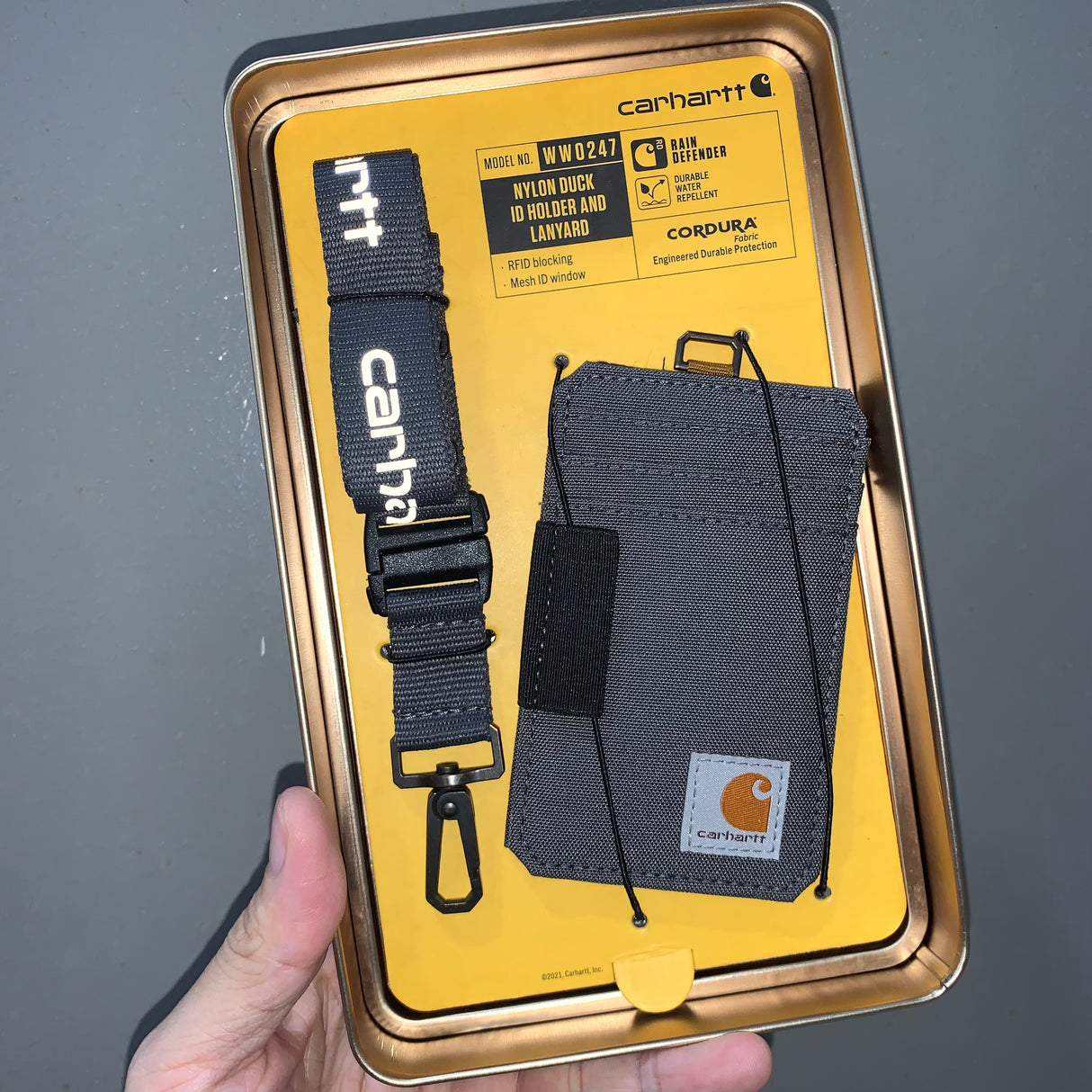 Carhartt USA ID Holder Lanyard Set With Reflective Logo Gravel carhartt carhartt - originalfook singapore