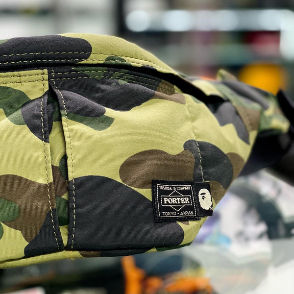 BATHING APE X PORTER YOSHIDA JAPAN Green Camo Cross Waist Bag BATHING APE BATHING APE - originalfook singapore