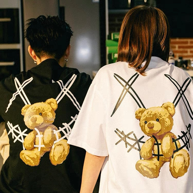 Black Rickyisclown Teddy Bear Smiley Tee from RICKYISCLOWN featuring a playful teddy bear graphic on the front.