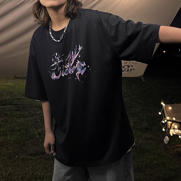 Black Rickyisclown Mystical Butterfly T-shirt featuring a colorful butterfly graphic on the front.