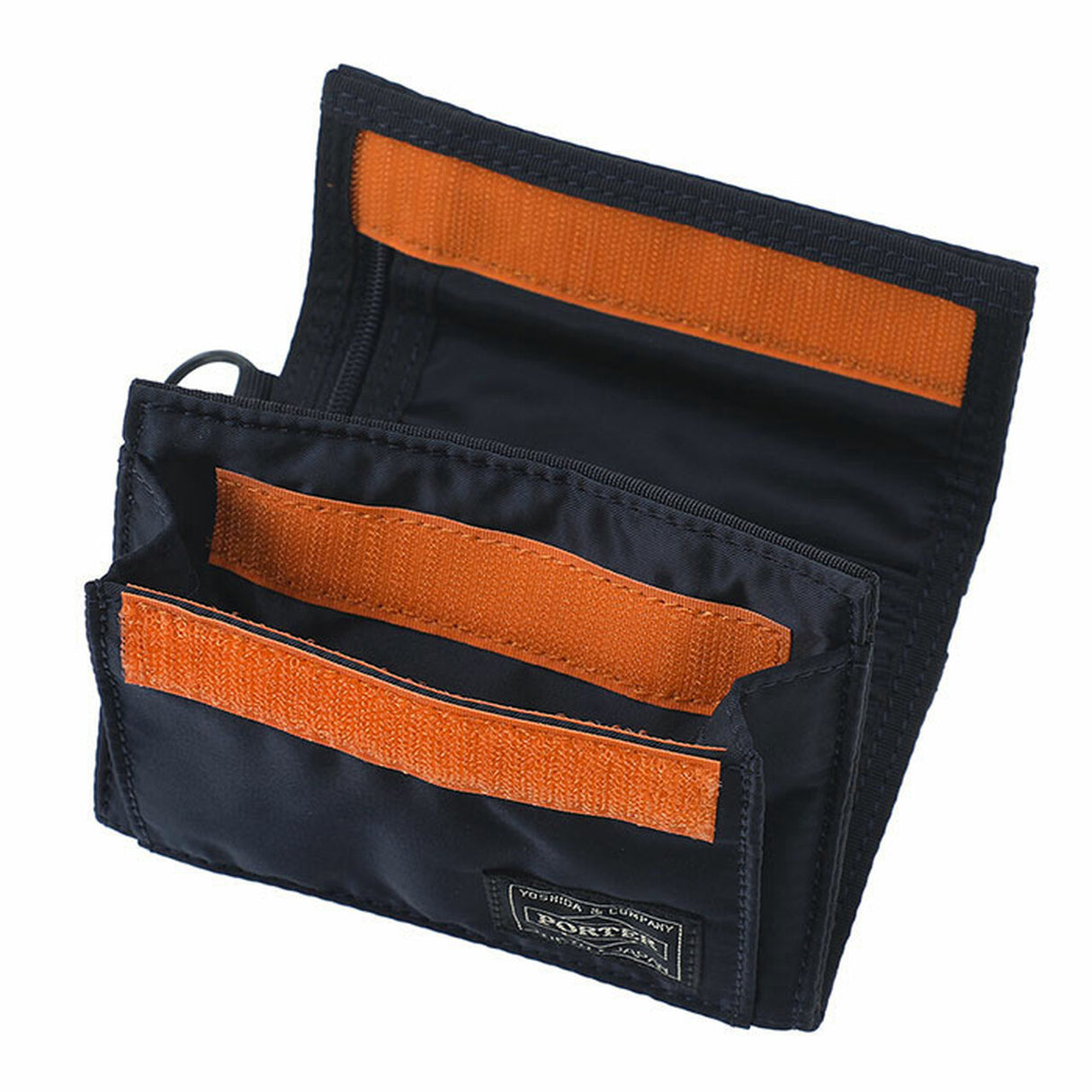 Porter Japan Tanker Two-Fold Wallet in iron blue leather, featuring a compact design and multiple card slots.