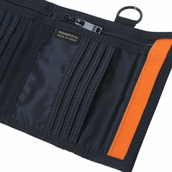 PORTER JAPAN Tanker Two-Fold Wallet in Iron Blue, featuring a compact design and multiple card slots, made from durable materials.