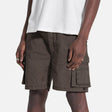 Represent Cargo Shorts in dark taupe, featuring multiple pockets and a relaxed fit, suitable for casual wear.