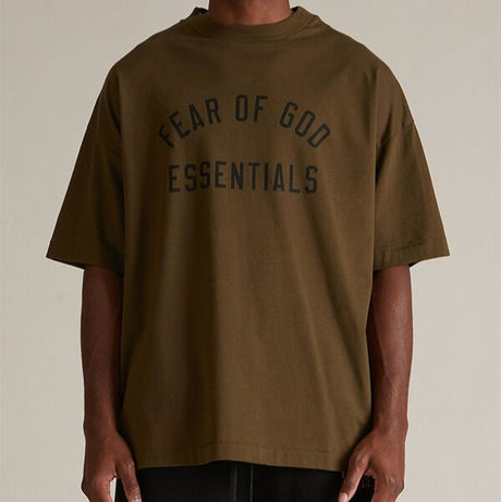 FEAR OF GOD Essentials Collegiate Logo Tee Olive FEAR OF GOD ESSENTIALS FEAR OF GOD ESSENTIALS - originalfook singapore