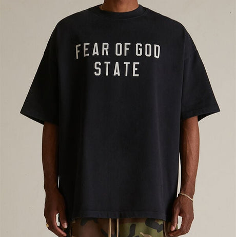 FEAR OF GOD Essentials Collegiate Logo Heavyweight Tee Washed Black FEAR OF GOD ESSENTIALS FEAR OF GOD ESSENTIALS - originalfook singapore