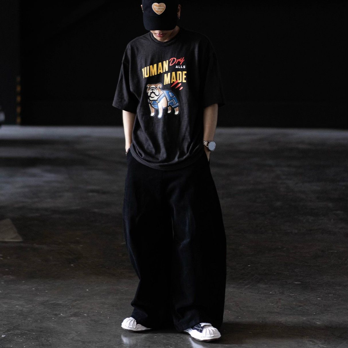 Human Made Bulldog Dry Alls Tee in black, casual men's t-shirt featuring a graphic Bulldog design, made from soft cotton.