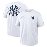 White KAWS X Nike MLB Elevated Max 90 men's tee from HUMAN MADE featuring graphic design on the front.