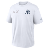 White KAWS X Nike MLB Elevated Max 90 Tee for men, featuring graphic design and casual apparel style from HUMAN MADE.