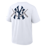 White KAWS X Nike MLB Elevated Max 90 Tee for men, featuring graphic design, from the HUMAN MADE apparel collection.