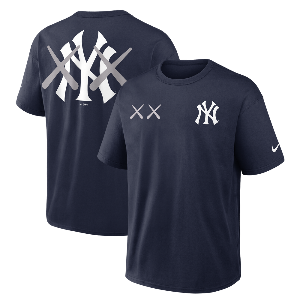 Human Made KAWS x Nike MLB Elevated Max 90 Navy men's tee, featuring graphic design and casual fit, front view.