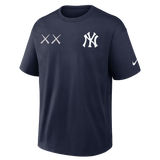Navy KAWS X Nike men's MLB Elevated Max 90 tee from HUMAN MADE, featuring graphic design on the front.