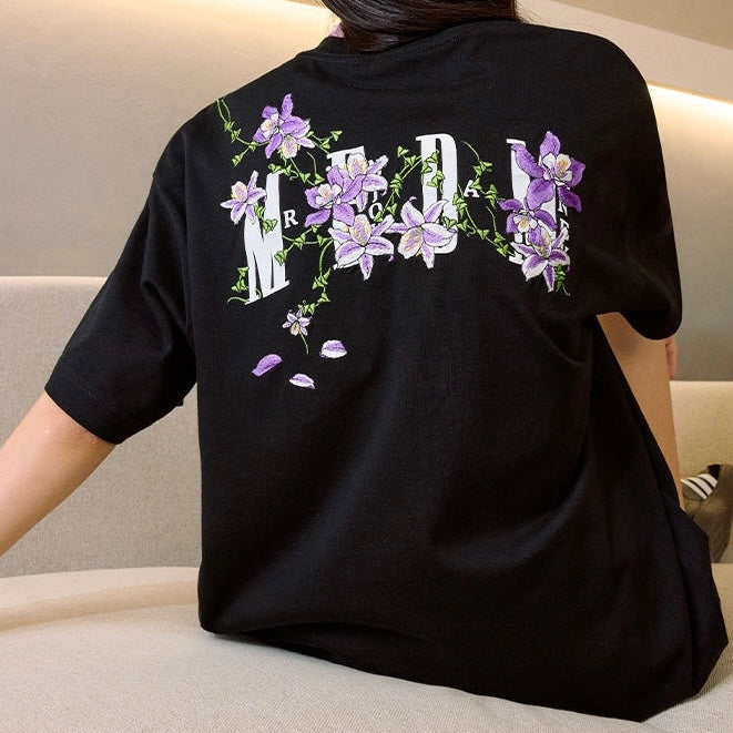 MEDM Embroidered Flower Tee Black