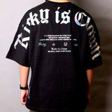 Rickyisclown [RIC] Holographic Gothic Logo Drop Shoulder Oversized Tee Black [R9210322a-PPPP] RICKYISCLOWN RICKYISCLOWN - originalfook singapore