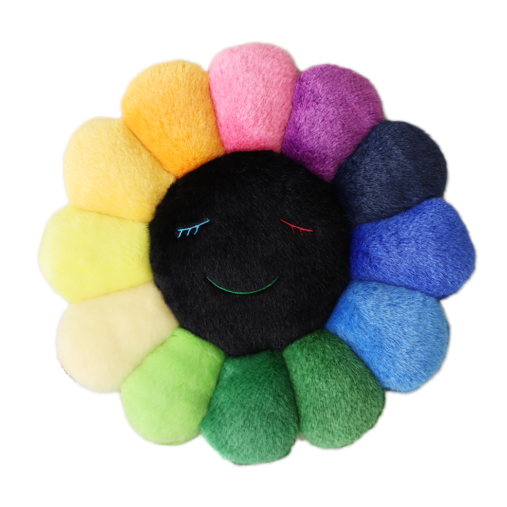 Takashi Murakami Kaikai Kiki Flower Plush Cushion Rainbow & Black (30cm) TAKASHI MURAKAMI TAKASHI MURAKAMI - originalfook singapore