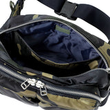 Porter Yoshida Japan Counter Shade large waist bag in camouflage with multiple compartments, durable nylon material, and adjustable strap.