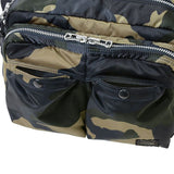 Porter Yoshida Japan large waist bag with camouflage design, featuring a durable strap and multiple compartments for storage.