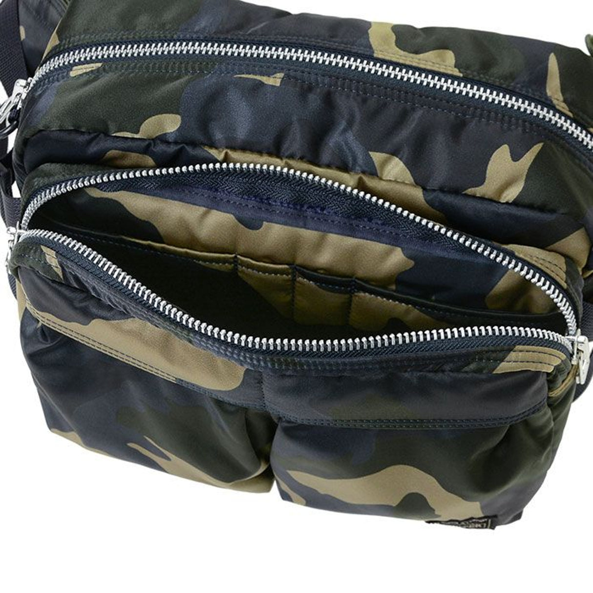 Porter Yoshida Japan large waist bag in camouflage, stylish and functional with adjustable strap and multiple compartments.