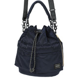 Porter Yoshida Japan Tanker 2-Way Tool Bag in navy, durable canvas with leather accents, versatile carrying options.