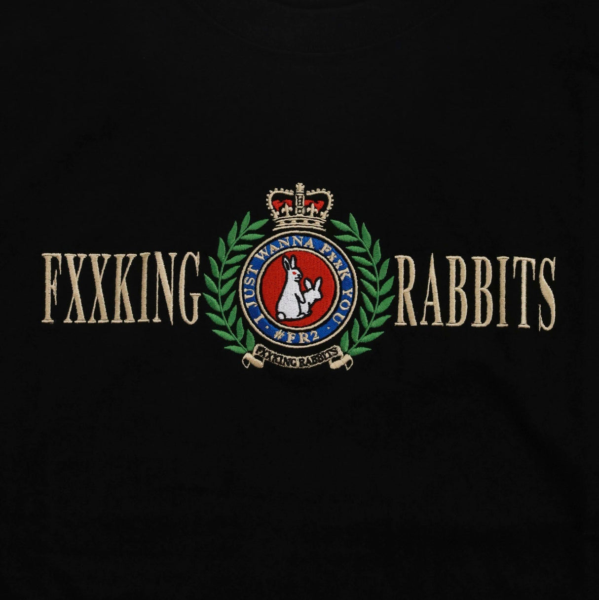 Black FR2 Emblem Icon Tee shirt featuring a prominent emblem logo on the front, casual streetwear apparel by #FR2.