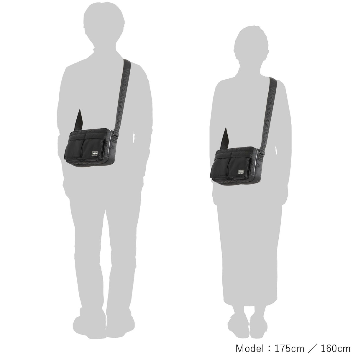 Porter Yoshida Japan Tanker Zip Sling Bag in black with adjustable strap and multiple compartments, designed for versatile carrying.